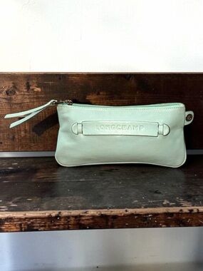 Longchamp Leather Mint Green Makeup Pouch Cosmetic Bag